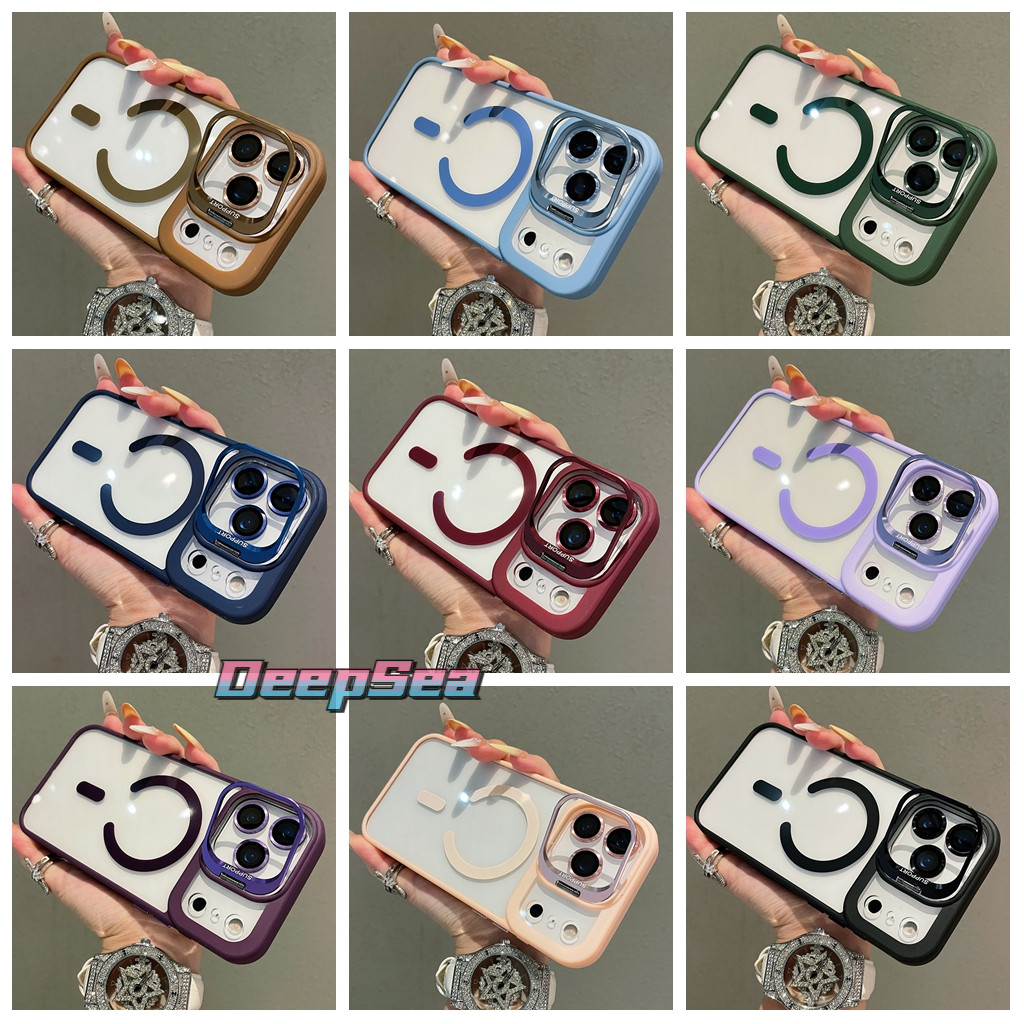 สําหรับiPhone 15 Pro Max 14 Plusเคสโทรศัพท์พร้อมแม่เหล็กดึงดูดกล้องฟิล์มป้องกันขาตั้งแบบพับได้กรอบหลากสีคู่TPUกันกระแทกป้องกันสกปรกฝาครอบต้านทาน