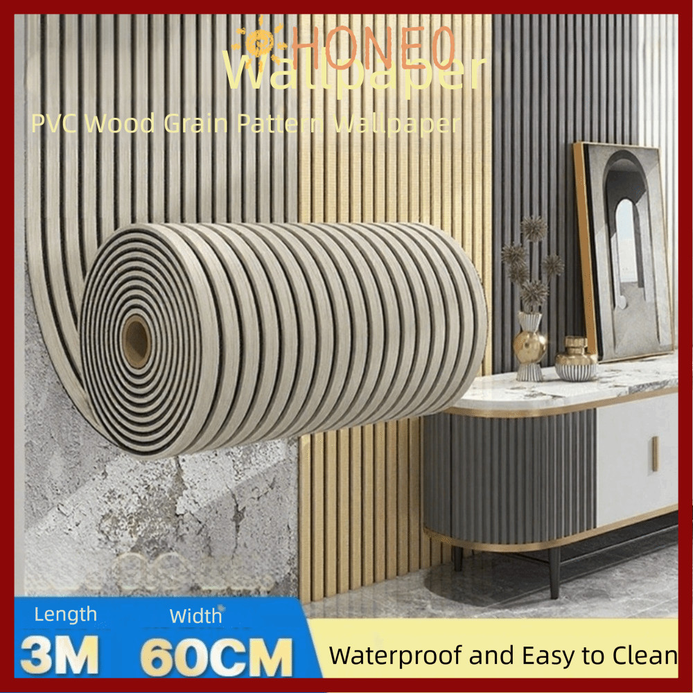 HONE เพดานโฟม, สติ๊กเกอร์ติดผนังกันน้ํา 0.6x3m, เปลือกลายไม้เชิงเส้นและติดวอลเปเปอร์พื้นหลังแบบมีกาว
