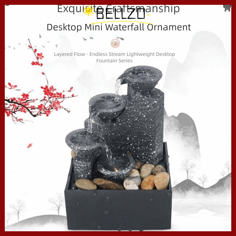 น้ําพุน้ํา BELLZO, การไหลของน้ําหมุนเวียน ABS น้ําตก Fengshui จีน, แบตเตอรี่ภูมิทัศน์ขนาดเล็กที่สร้างสรรค์/เสียบในห้องนั่งเล่นตกแต่งน้ําตก