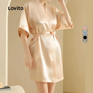 Lovito Women Elegant Chic Satin Cool Sleepwear Featuring Five-Quarter Sleeves And V-Neck Robes with a Waistband LNE141048