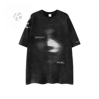 （จัดส่งตลอด 24 ชั่วโมง）HY เสื้อยืดฟอก oversize ผ้าฝ้าย100% โอเวอร์ไซซ์ สีดําเข้ม เรโทร เสื้อฟอกวินเทจ#T1685