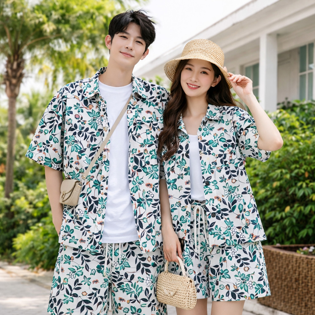 เสื้อเชิ้ตลายฮาวาย เซ็ตฮาวาย [เสื้อ+กางเกง] / Unisex ชุดคู่ lovers เสื้อเชิ้ต ราคาส่ง ผ้าแห้งไว ของพร้อมส่งในกรุงเทพฯ