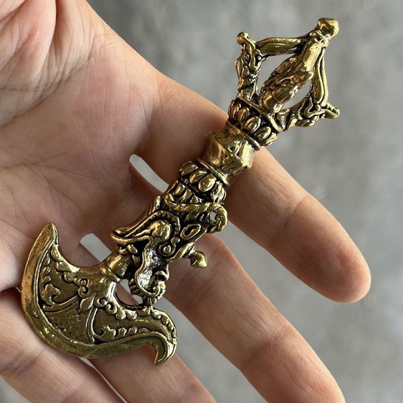 โบราณ Bronze อาวุธทิเบตเนปาลหัวมังกร Magic อาวุธ Vajra Vajra ทองแดง Magic อาวุธทองเหลือง Vajra 4.7.5