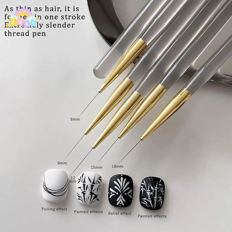 [BB-t] 5 ชิ้นเล็บ Liner ปากกาชุดอะคริลิค Handle Slim รายละเอียดแปรงสําหรับเจลขัดเล็บ DIY ภาพวาด Home Salon ใช้ใหม่