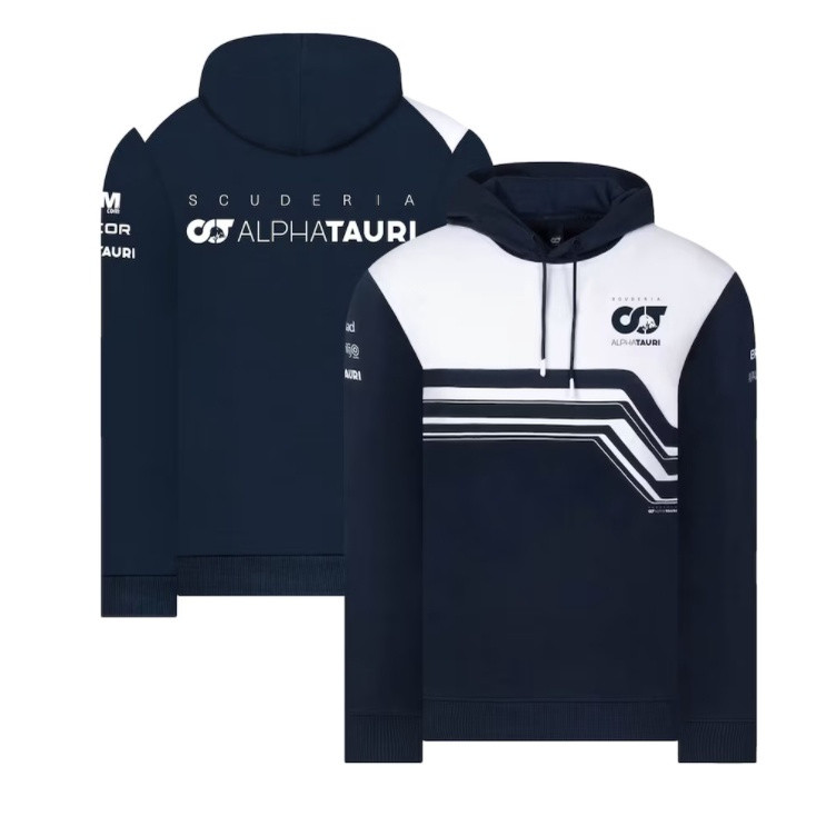 Scuderia AlphaTauri F1 Hoodie สีกรมท่าและสีขาว สำหรับทั้งผู้ชายและผู้หญิง