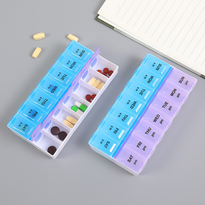 7 Days a Week Pill Organizer Morning and Night Pill Holder Storage Box Splitter Travel Medicine Orga