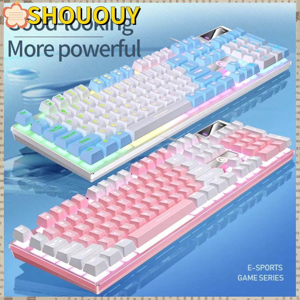 SHOUUY คีย์บอร์ดแบบมีสาย, คีย์บอร์ดเกมอินเทอร์เฟซ USB 104 คีย์, ทนทาน K500 Mechanical Sensation Lumi