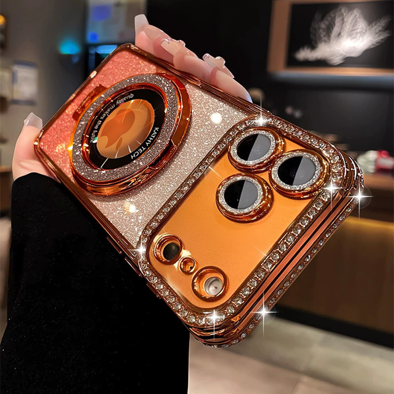 เคสโทรศัพท์ พลอยเทียม เงาระดับไฮเอนด์เหมาะสําหรับ ไอโฟน 17 16 15 14 13 12 11 มือโปร สูงสุด บวก พร้อมเลนส์ใสป้องกันวัสดุ ทีพียู ทนทานพร้อมฟังก์ชั่นยึดเคสโทรศัพท์แฟช