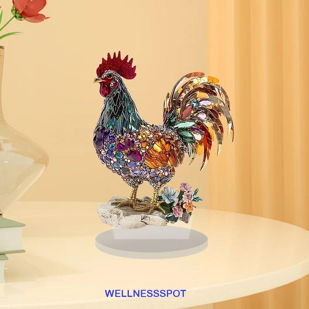 WELLNESSSPOT เครื่องประดับไก่, เครื่องประดับรูปปั้นสัตว์อะคริลิคสร้างสรรค์, ตกแต่งเดสก์ท็อปประณีตสีสัน 2D แบน Miniatures ตุ๊กตาประติมากรรมห้องนั่งเล่น