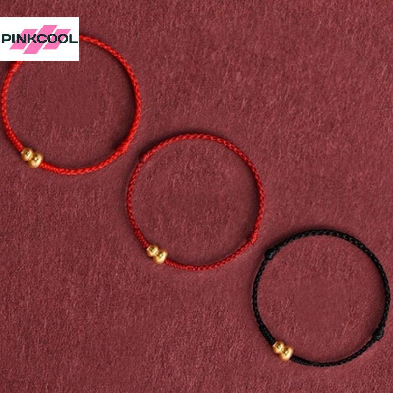 PINKCOOL สร้อยข้อมือทอเชือกสีแดง Handmade พร้อม charm สี Calabash และ Luy Gold สร้อยข้อมือดึงโชคดีสำหรับของขวัญปีใหม่