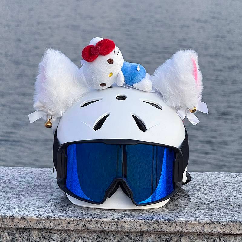 No helmet!! Ski Equipment Helmet Accessories Doll Cat Ears Bell Bow Kitty Cat Doll Helmet Stickers z