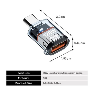ตัวแปลง USB เป็น Type-C รองรับการชาร์จเร็ว 120W และการถ่ายโอนข้อมูลความเร็วสูง อะแดปเตอร์ Type-C เป็น USB
