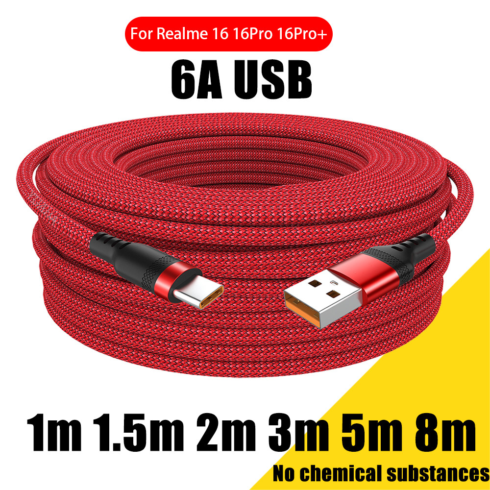 LIKAIYUE 5 เมตร USB TYPE C สายชาร์จเร็วสําหรับ Realme 16 16Pro 16Pro + USB C 3m 8m Extended Charge u