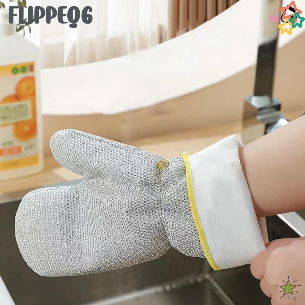 FLIPPEQ6 ถุงมือทํางานบ้าน, ถุงมือล้างจานหนายาว, ชามทําความสะอาดในครัวเรือนคุณภาพสูงแปรงถุงมือลูกเหล็กลวดเหล็กกันน้ํา