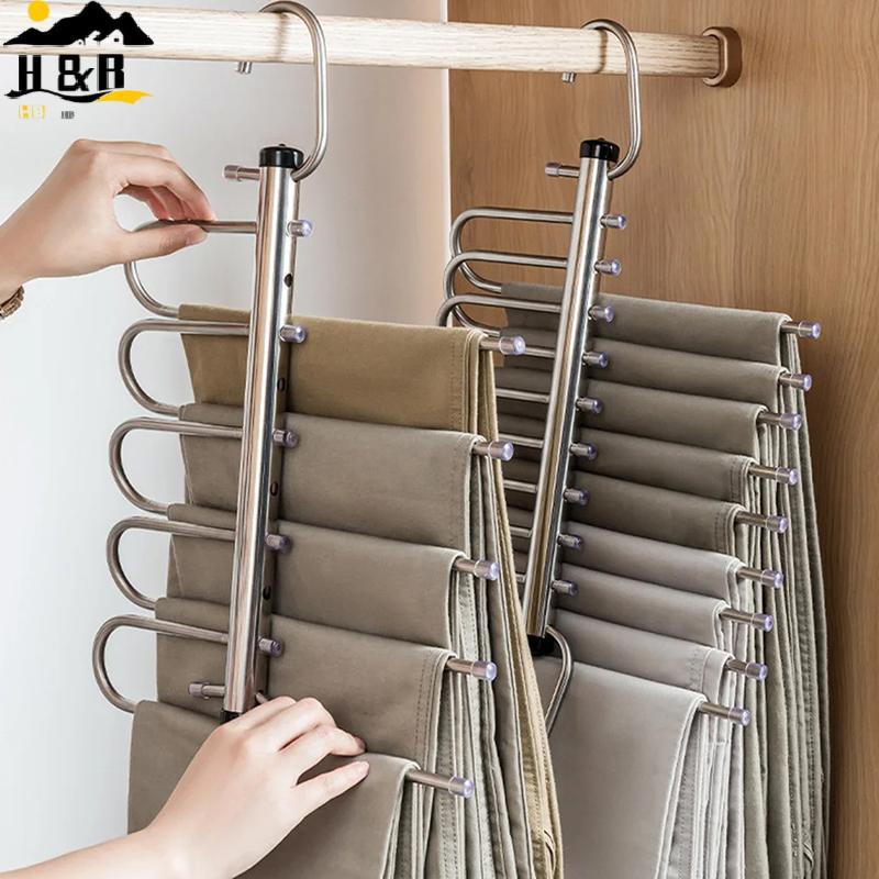 H & B พับ Magic กางเกงแขวน 5/9 ชั้นสแตนเลสประหยัดพื้นที่เสื้อผ้า Ra Organizer สําหรับตู้เสื้อผ้ากางเกงยีนส์กางเกงผ้าพันคอ {th}
