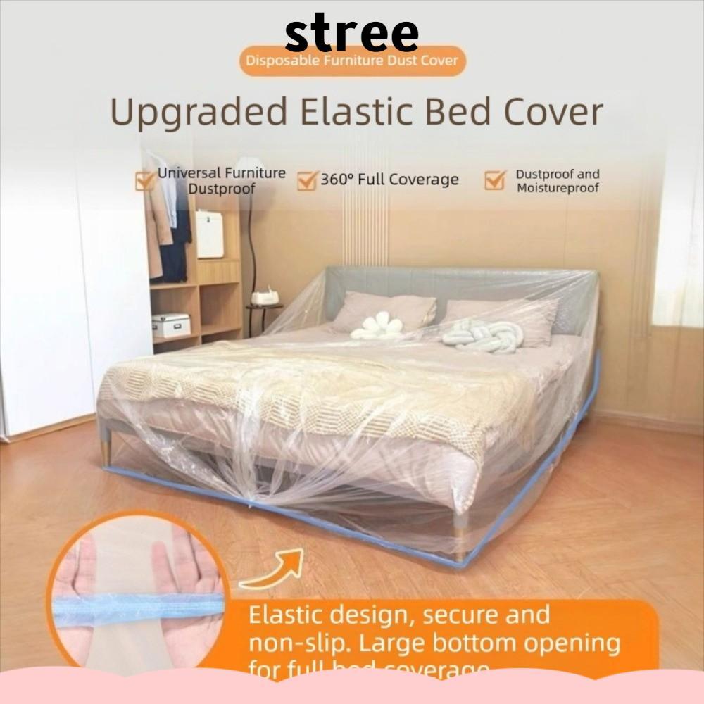 STREE ผ้าคลุมกันฝุ่นเฟอร์นิเจอร์,โปร่งใส PE ยืดหยุ่น Bundle ปากผ้าคลุมเตียงแบบใช้แล้วทิ้ง,เครื่องใช้ไฟฟ้าขนาดใหญ่กันน้ํา Full Enclosure ผ้าคลุมกันฝุ่นหอพัก