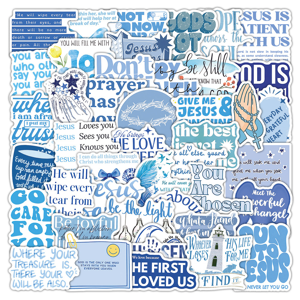 53 ชิ้น Blue Bible Verse สติกเกอร์สําหรับ Faith Journal & ไดอารี่ตกแต่ง