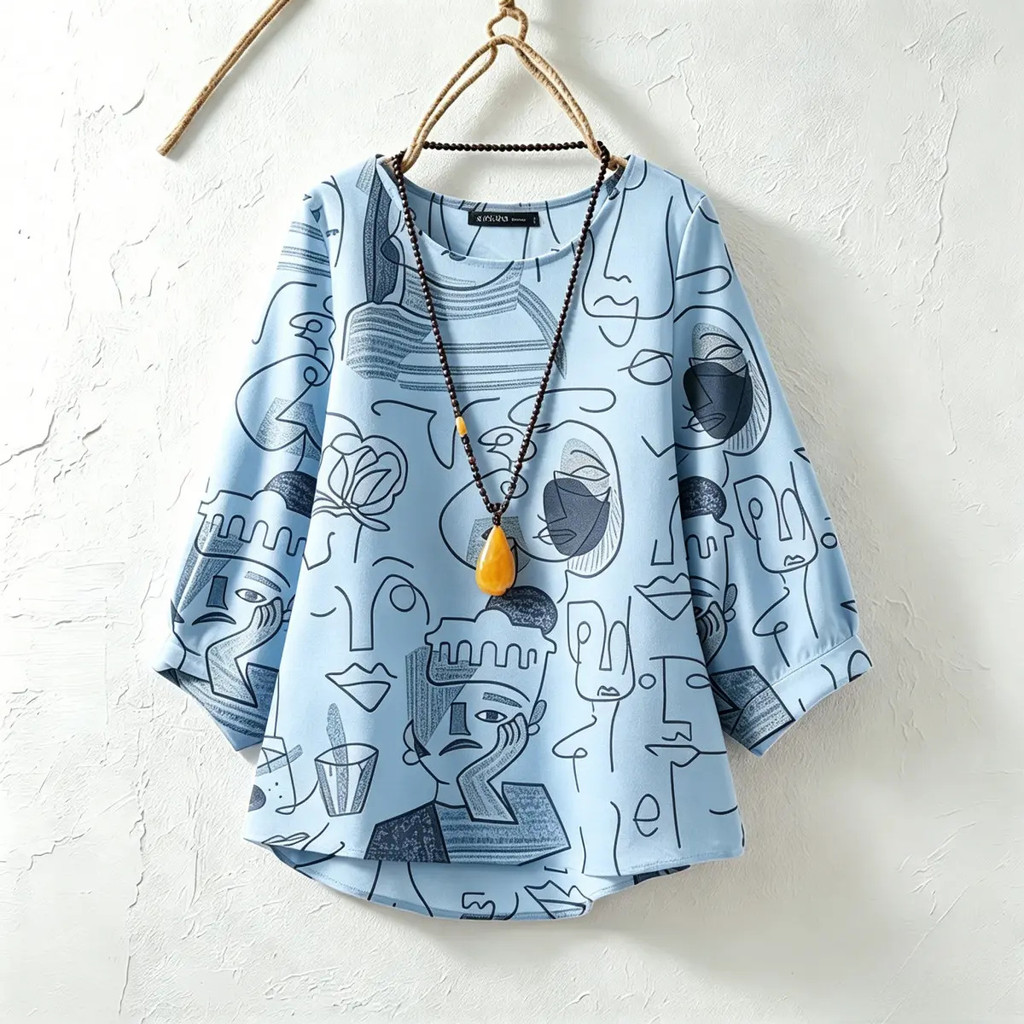 เสื้อยืดใหม่ ใส่สบาย มีหลายสไตล์ คอเต่า แขนสามส่วน ทรงหลวม พิมพ์ลาย ราคา ถูกที่สุด ดีลบีเคเค แกลเลอรีภาพที่ 6