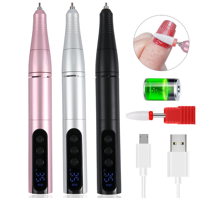 ใหม่ 35000RPM ชาร์จ USB เครื่องเจาะเล็บแบบพกพาเสียงรบกวนต่ําไร้สายเล็บเจาะปากกาสําหรับอะคริลิคเจลขัดเล็บเครื่องมือ