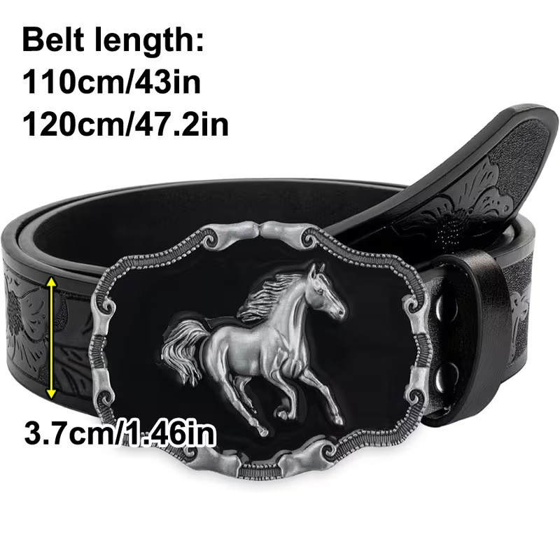 Western Denim ดอกไม้ใหญ่เข็มขัด Bull Head Big Plate Buckle Retro ชายหนุ่มผู้หญิง Punk นูนหนังกางเกงเ