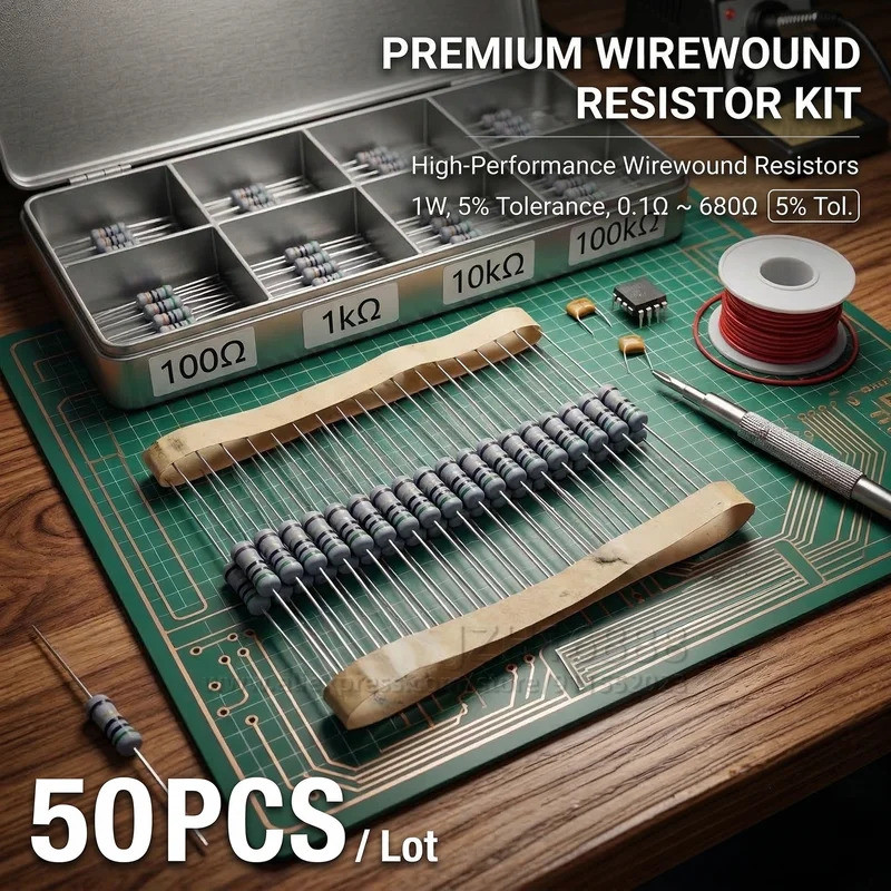 50 ชิ้น/1 วัตต์ Fusible Wirewound Resistor 5% Axial Through Hole 0.1R ~ 680R 0.1R 0.15R 0.22R 0.47R 
