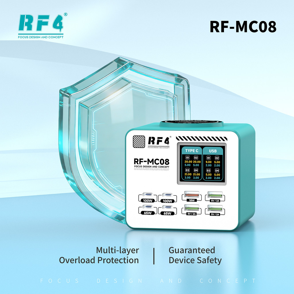 RF4 RF-MC08 เครื่องชาร์จหลายพอร์ตอัจฉริยะรองรับโปรโตคอลชาร์จเร็วหลายตัวสําหรับโทรศัพท์มือถือแท็บเล็ต