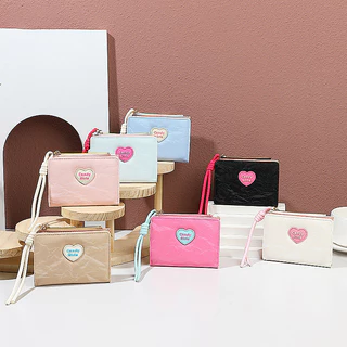 [พร้อมส่ง] 🎀กระเป๋าสตางค์รูปหัวใจสไตล์เกาหลีสุดน่ารัก พกพาสะดวก พับได้ มีช่องใส่บัตรหลายช่อง มีซิป ขนาดมินิ