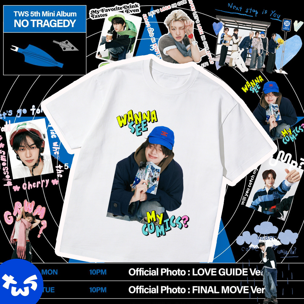 เสื้อแฟนคลับ มินิอัลบั้มชุดที่ 5 ของ TWS NO TRAGEDY TWS เสื้อยืดลายพิมพ์-SHINYU.DOHOON.YOUNGJAE.HANJ