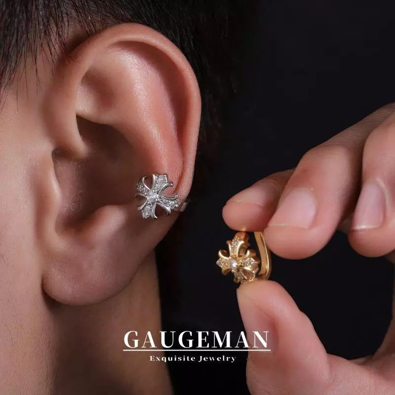 ต่างหูคลิปบน Zircon Cross & Iris สำหรับทั้งผู้ชายและผู้หญิง ไม่ต้องเจาะหู สไตล์หรูหราตามเทรนด์