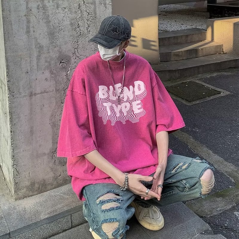 ชุดฤดูร้อนเยาวชน 2025 เสื้อโฟมขนาดใหญ่รอบคอฤดูร้อนเกาหลี s193-p28cod แขนสั้นหลวมสไตล์ 2026 พิมพ์ฮ่อง