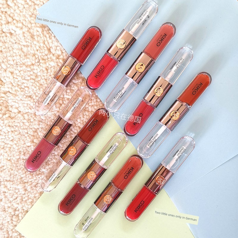 ลิปกลอสใส ลิปมัน พร้อมสต็อก KIKO ลิปกลอสสองหัวลิปกลอสลิปสติกแก้วติดทนนาน Non-Stick Cup Non-Fading Ki
