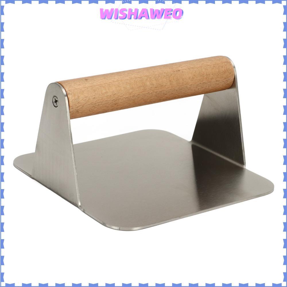 WISHAWEO Burger Smasher,สแตนเลสสแควร์ Burger Press,ทนทานพร้อมด้ามไม้ Ergonomic Rice Roll Press Home 