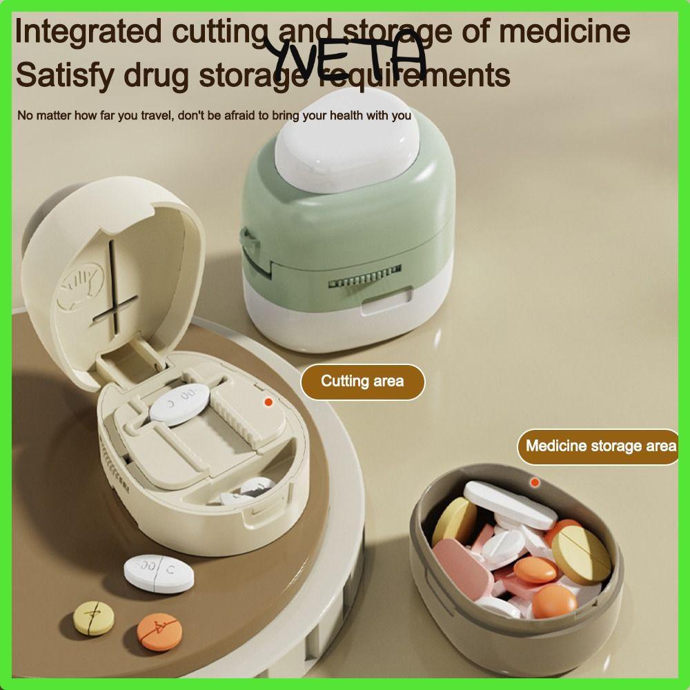 YVETA กล่องเก็บยา, Divider Organizer Multifunctional Quartering Pill Cutter, ทนทานกันฝุ่น Crusher Pi
