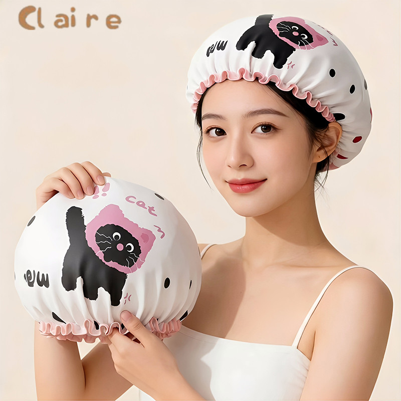 COD หมวกคลุมผมอาบน้ํากันน้ํา หนาพิเศษ ผลิตจาก EVA มีลายการ์ตูน Claire