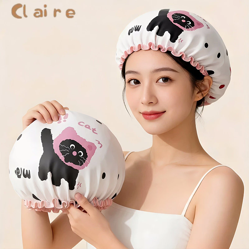COD หมวกคลุมผมอาบน้ํากันน้ํา หนาพิเศษ ผลิตจาก EVA มีลายการ์ตูน Claire