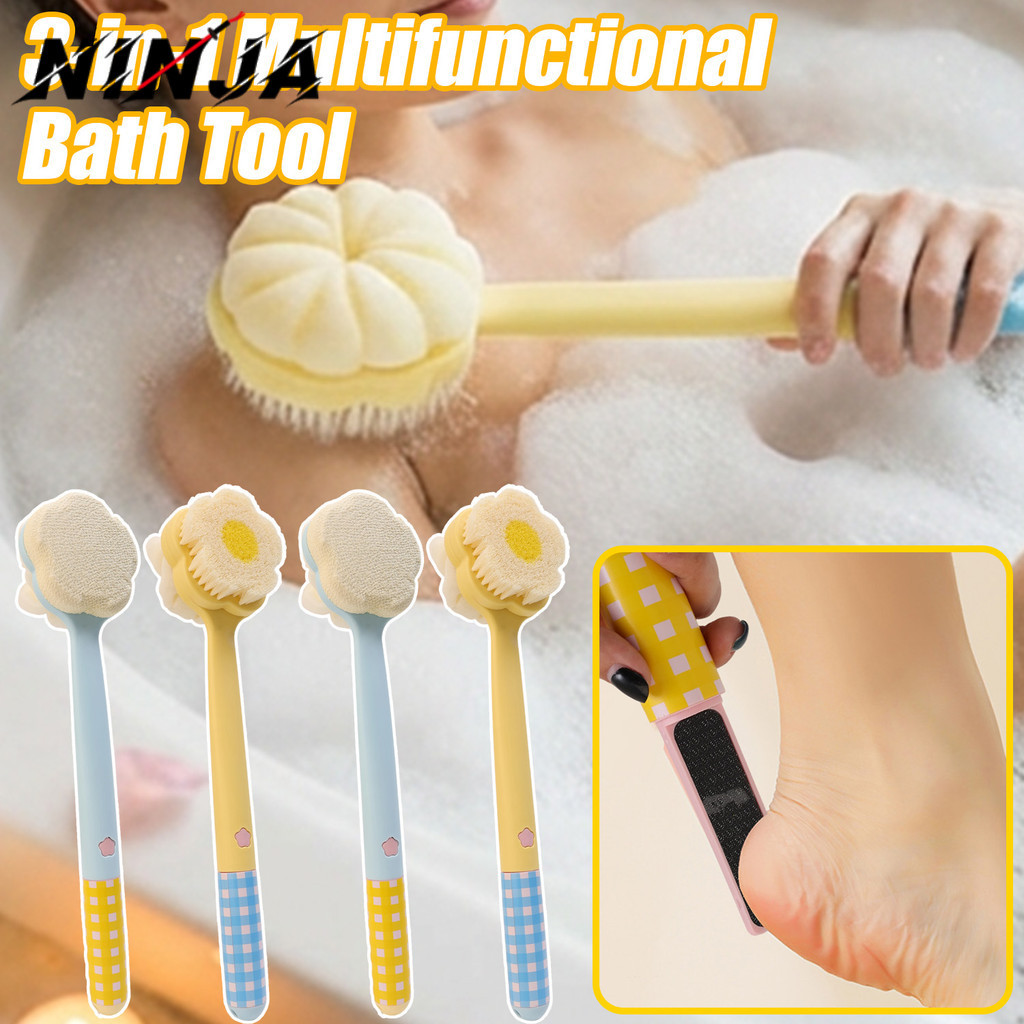 [H&L]แปรงอาบน้ําหลังพร้อมที่จับขยาย | เครื่องขัดผิวสองด้าน 3-in-1 สําหรับสปาขัดผิวและ Rich Lather, ว