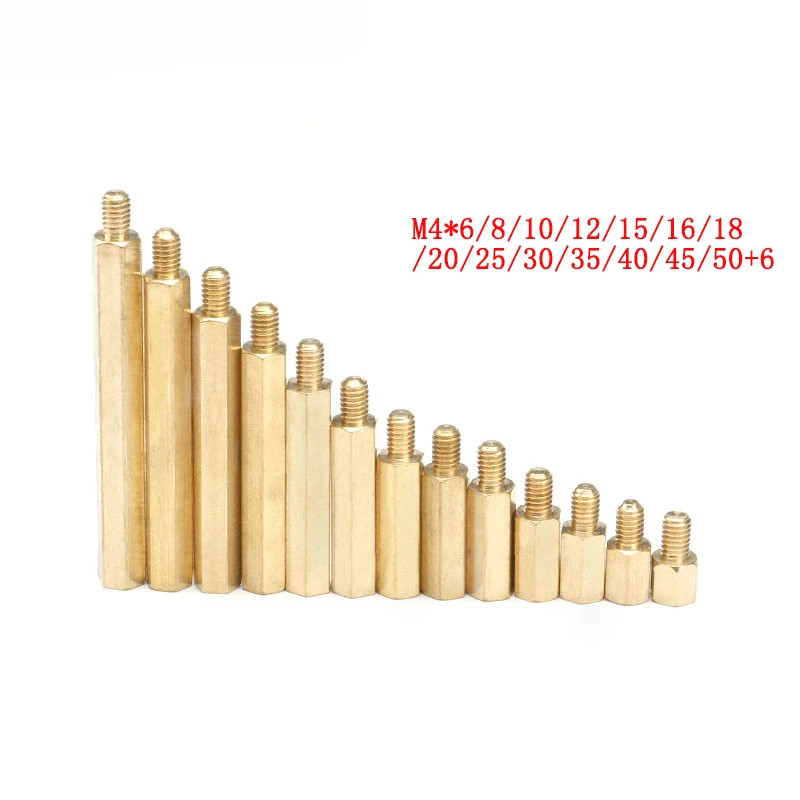 10pcs M4 ชาย 6mm x หญิง 6-50 mm Hex ทองเหลือง Standoff Spacer M4 + 6 ทองแดงหกเหลี่ยม Stud Spacer Hol