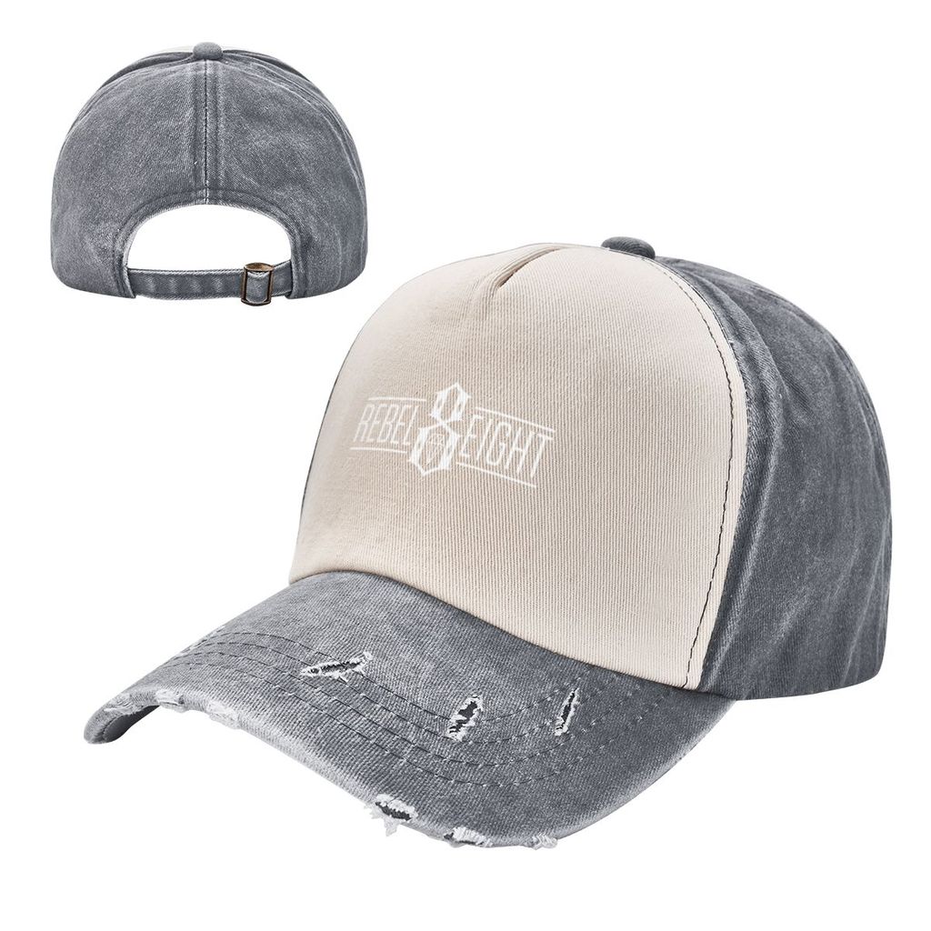REBEL8 โลโก้ Denim Contrast สีล้างหมวกผู้ใหญ่คาวบอยหมวกเก่าผ้าฝ้าย 100% โค้ง Brim Sun หมวกปรับผู้ชาย