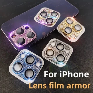 หรูหราเพชรกล้องเลนส์ป้องกันฟิล์มสําหรับIPhone 16 11 15 14 Pro Max 13 Pro Plus Glitterเลนส์โลหะป้องกันหน้าจอสําหรับIphone 12 Promax