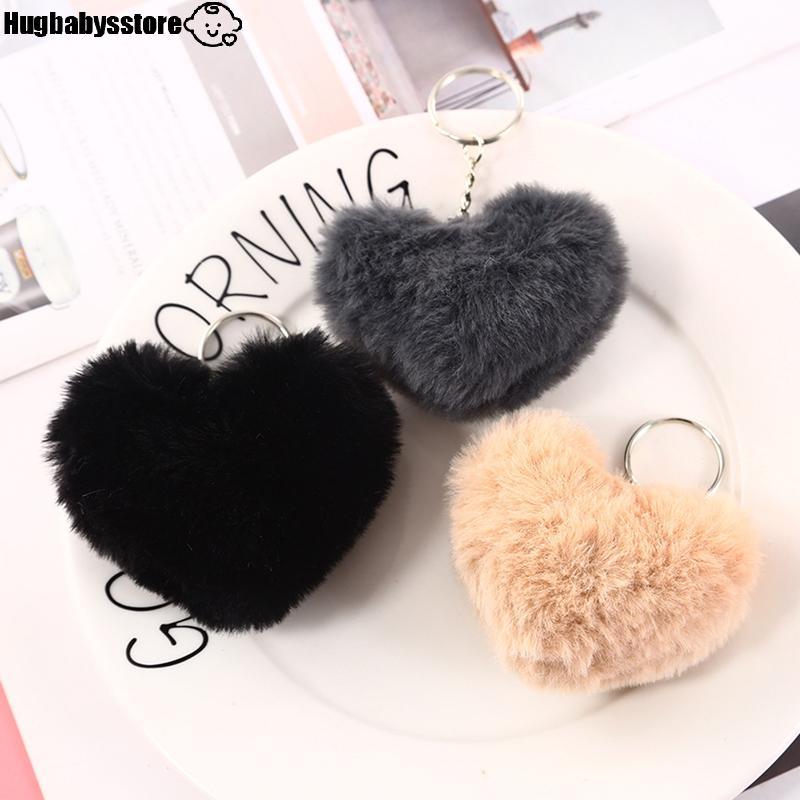 [Hugbabys-t] 8 ซม. Fluffy pompom พวงกุญแจของขวัญสําหรับผู้หญิงรูปหัวใจนุ่ม Pompon กระต่ายปลอมพวงกุญแ