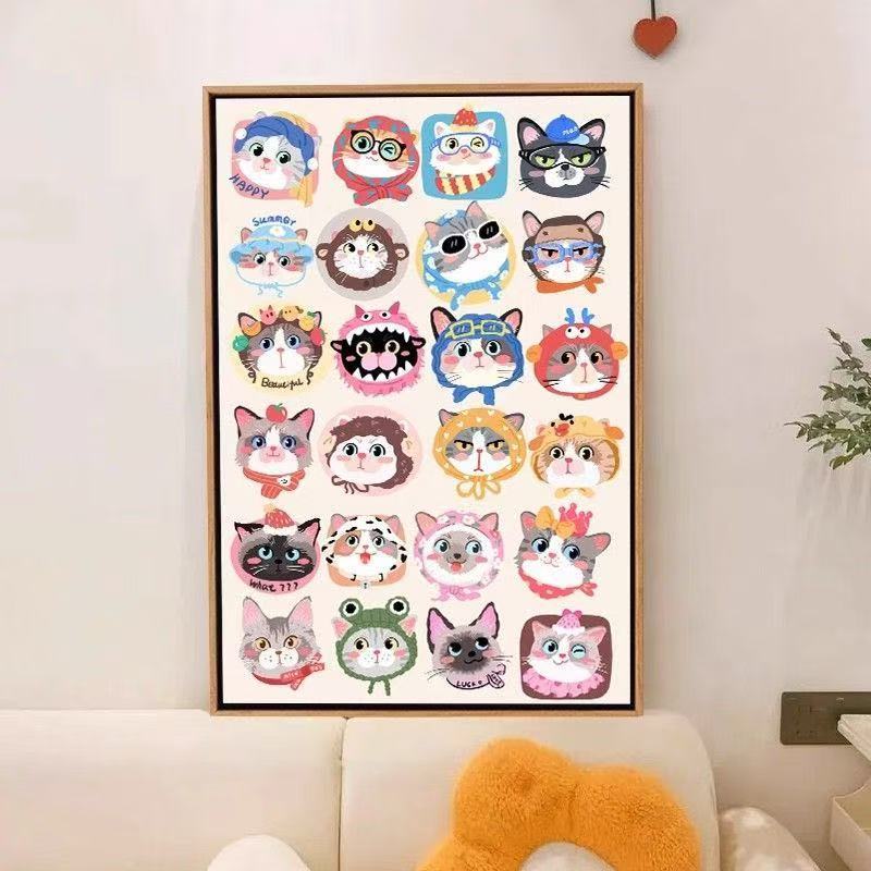 【70x50cm-11CT】ปักครอสติสแมวน่ารักสัตว์เลี้ยงสไตล์ใหม่การ์ตูนน่ารักสัตว์ตกแต่งห้องนอนที่ทําด้วยมือด้ายเย็บปักถักร้อย