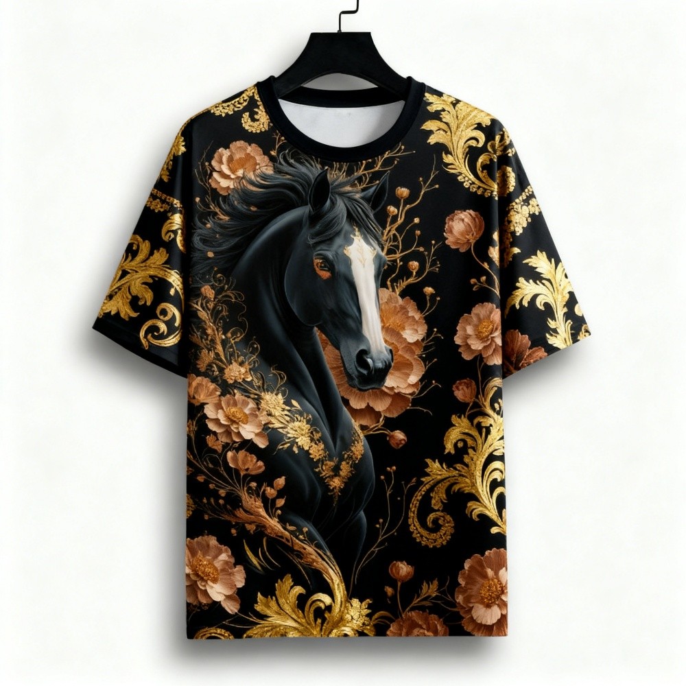 เสื้อยืดคอกลมลายม้าสำหรับผู้ชาย แขนสั้น สไตล์ใหม่ เหมาะสวมใส่ในปีใหม่ 2026 – โปรปัง