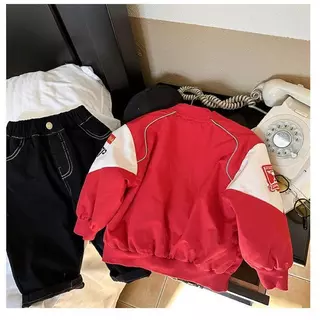 ออรพาร์ด ทซ เสื้อเบสบอลเด็กชายและเด็กหญิง สีแดงสไตล์ตะวันตก เหมาะสำหรับฤดูใบไม้ผลิ