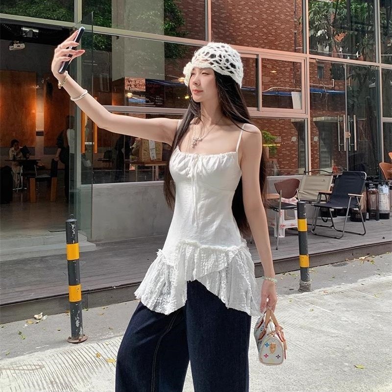 NOVA-สลิงสำหรับสุภาพสตรี สีทึบ ประกบลูกไม้ ผิดปกติ ประเภทรุ่น Slim Fit หวาน สาวฮอต แฟชั่นฤดูร้อน