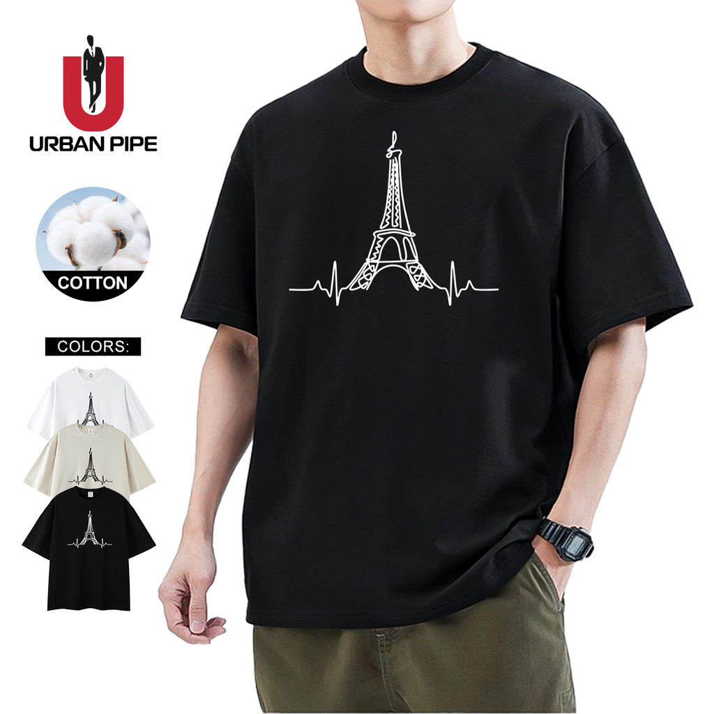 เสื้อยืดภาพไอรอนทาวเวอร์ URBAN PIPE สำหรับผู้ชายและผู้หญิง ไซส์ใหญ่ คอรอบ ลายพิมพ์
