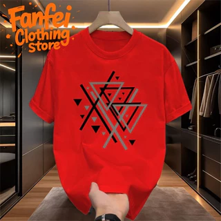 (จัดส่งตลอด 24 ชั่วโมง)Fanfei เสื้อยืดแขนสั้นพิมพ์ลายเรขาคณิต เสื้อเชิ้ตเรียบง่ายอินเทรนด์ oversize