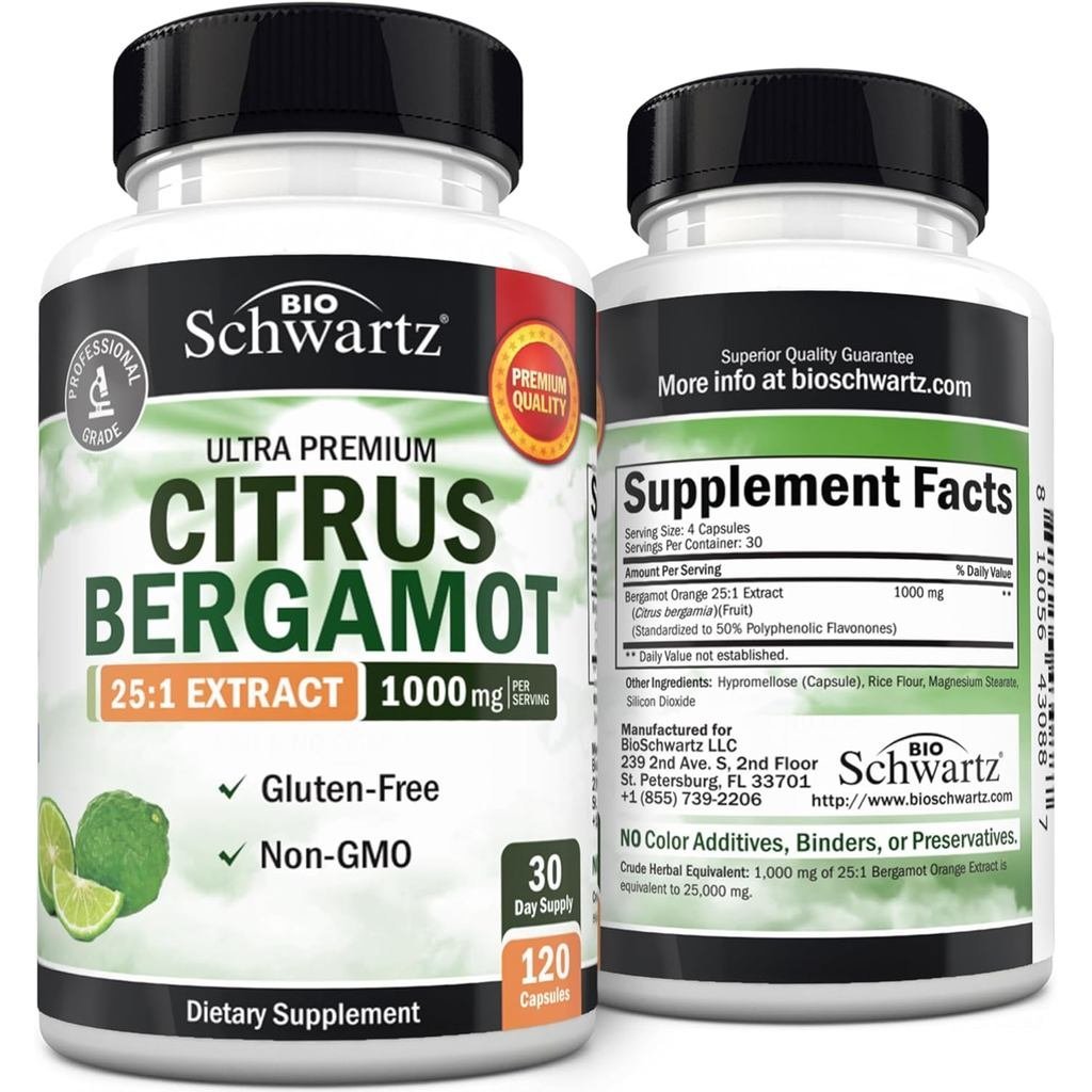 Citrus Bergamot 1000mg - อาหารเสริมจากมะกรูดสำหรับสุขภาพหัวใจและการลดคอเลสเตอรอล - เข้มข้นจากผลไม้สด