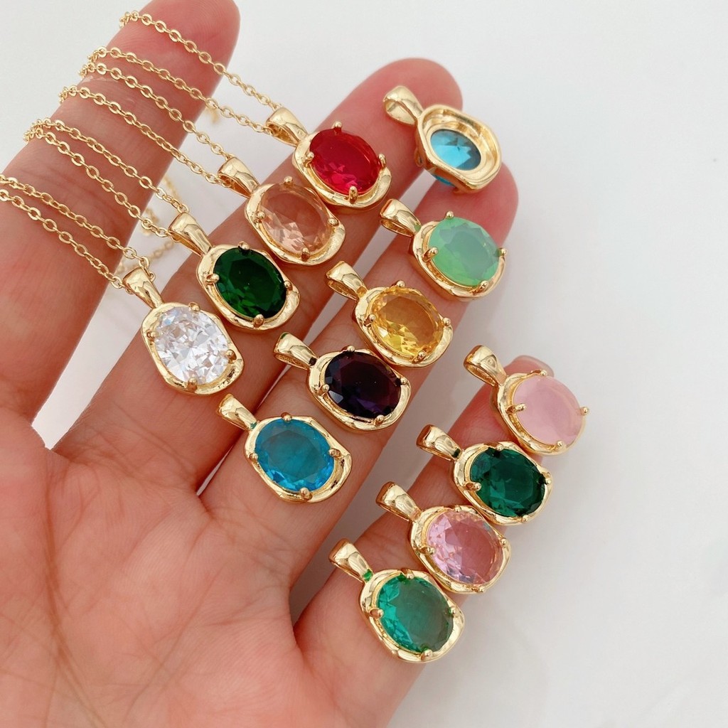 Vintage Zircon DIY จี้หลากสี Constellation Zircon สร้อยคอ 18K จี้