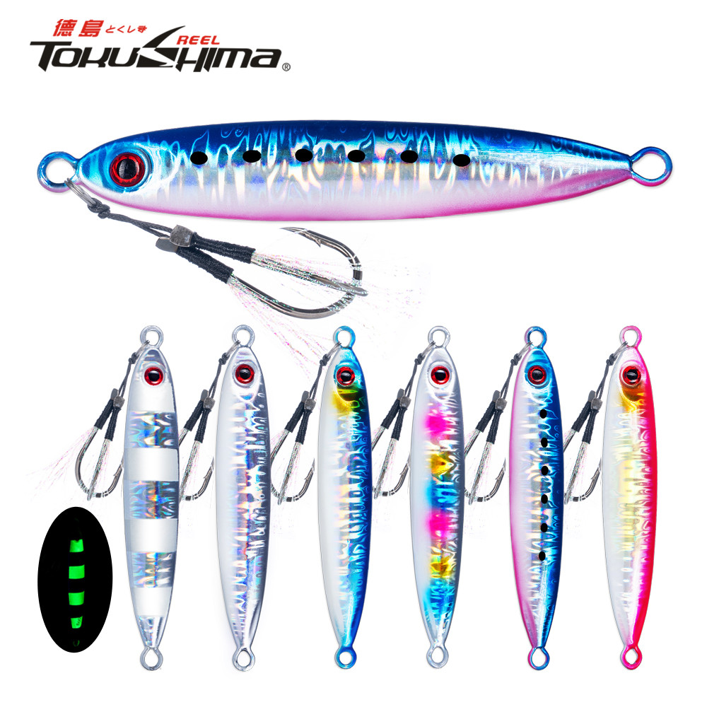 โลหะ Jigging Lure 10-100g เหมาะสำหรับการจิ๊กและจมน้ำช้า พร้อมตากลางคืนแบบ 3D และใช้สำหรับตกปลาทะเล