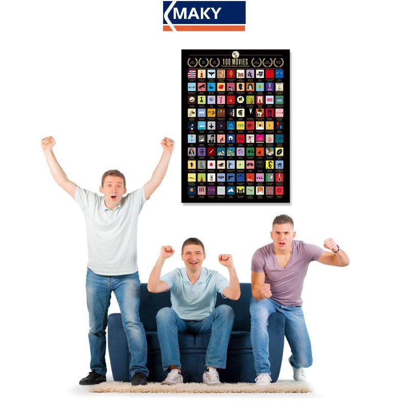 MAKY 100 Movies Scratch Off Poster 100 ภาพยนตร์ที่ต้องดูฟิล์มด้านบนของAll Time List TH